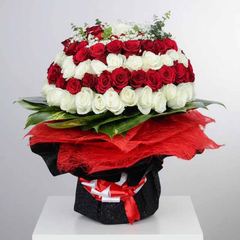 Red and White Roses Love Bouquet